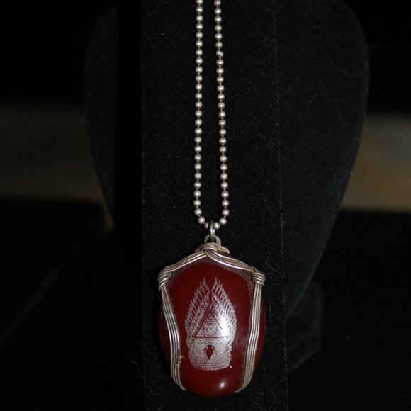 925, Tribal Necklace with etched agate, Eagle Wings, Handmade, wire wrapped - Picture 6 of 14